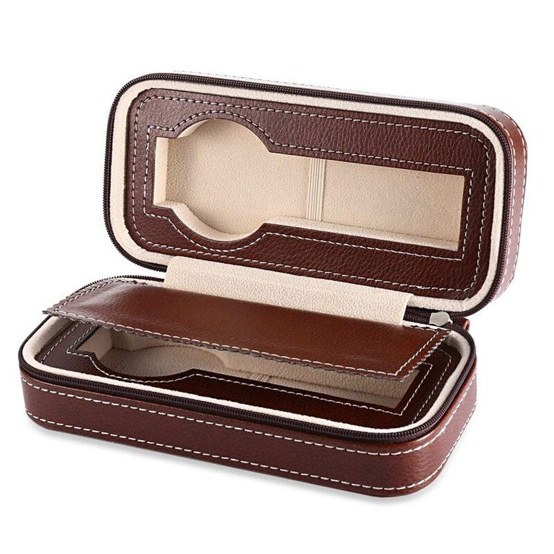 Travel Watch Case in Leather – Portable Watch Storage for 4 Watches