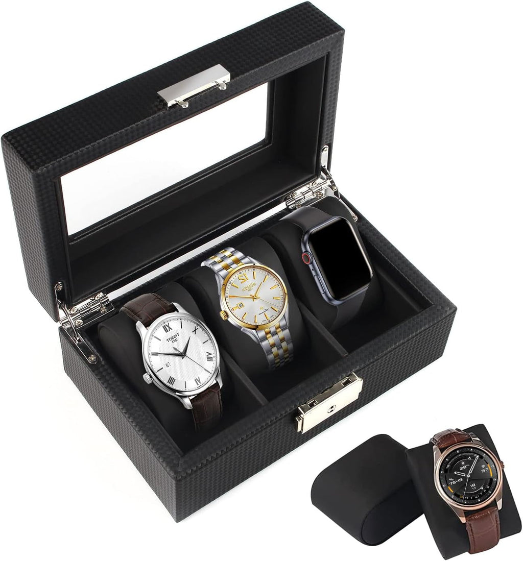 Carbon Fibre Watch Box – 3 Slot Watch Storage Case